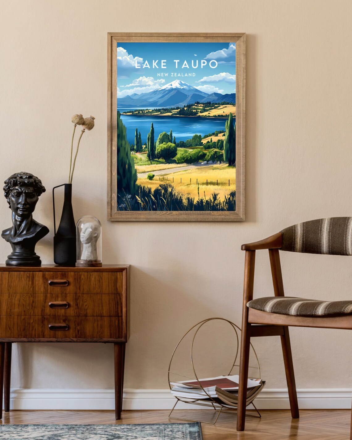 Lake Taupo New Zealand Volcanic Mountain Lake Vintage Travel Poster - Image 2