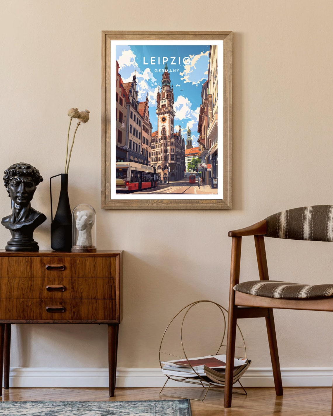 Leipzig Germany Historic Street Tower Tram Cityscape Art Poster - Image 2