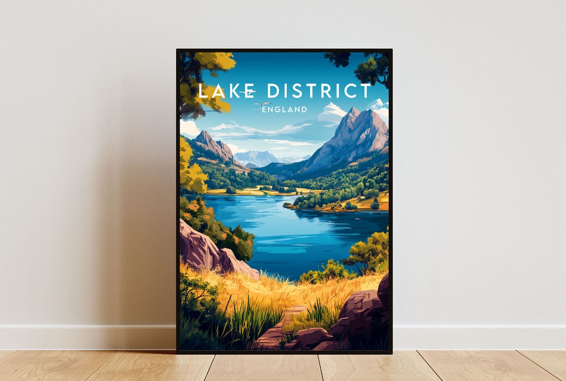 Lake District Mirror Lake Fells Golden Valley England Travel Poster