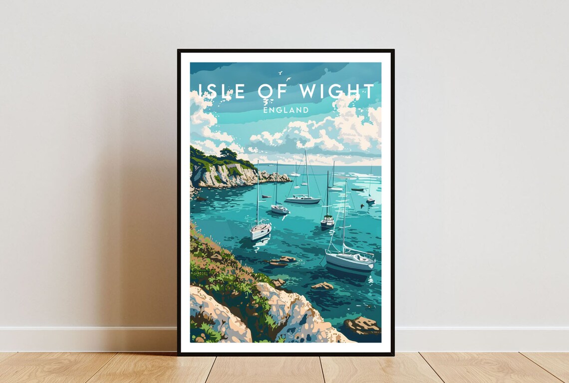 Isle of Wight England Sailboats in a Turquoise Bay Art Poster