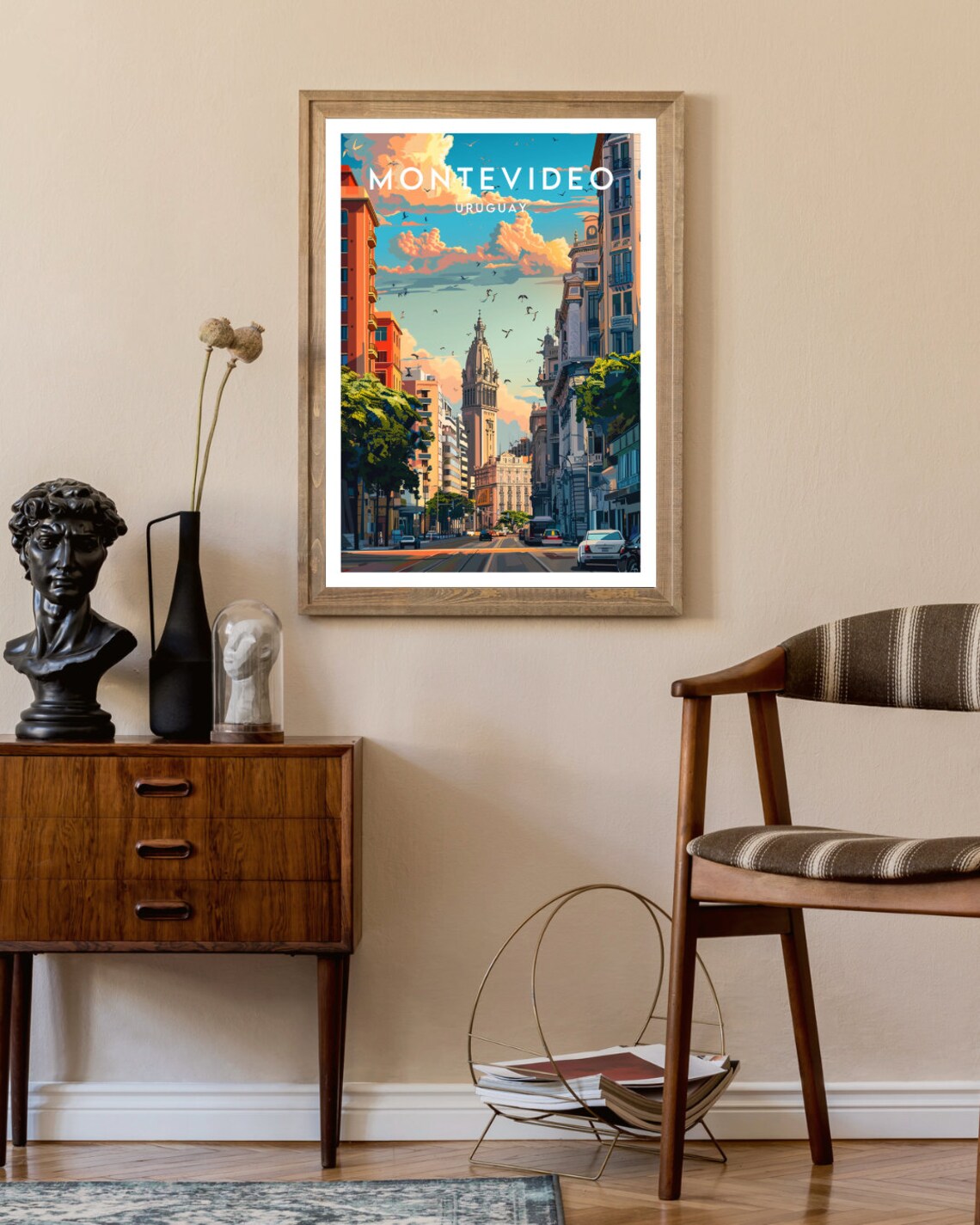 Montevideo Uruguay Vintage Street Scene City Center Travel Art Poster - Image 2