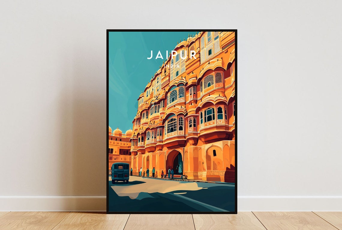 Jaipur India Hawa Mahal Palace of Winds Facade Vintage Travel Poster