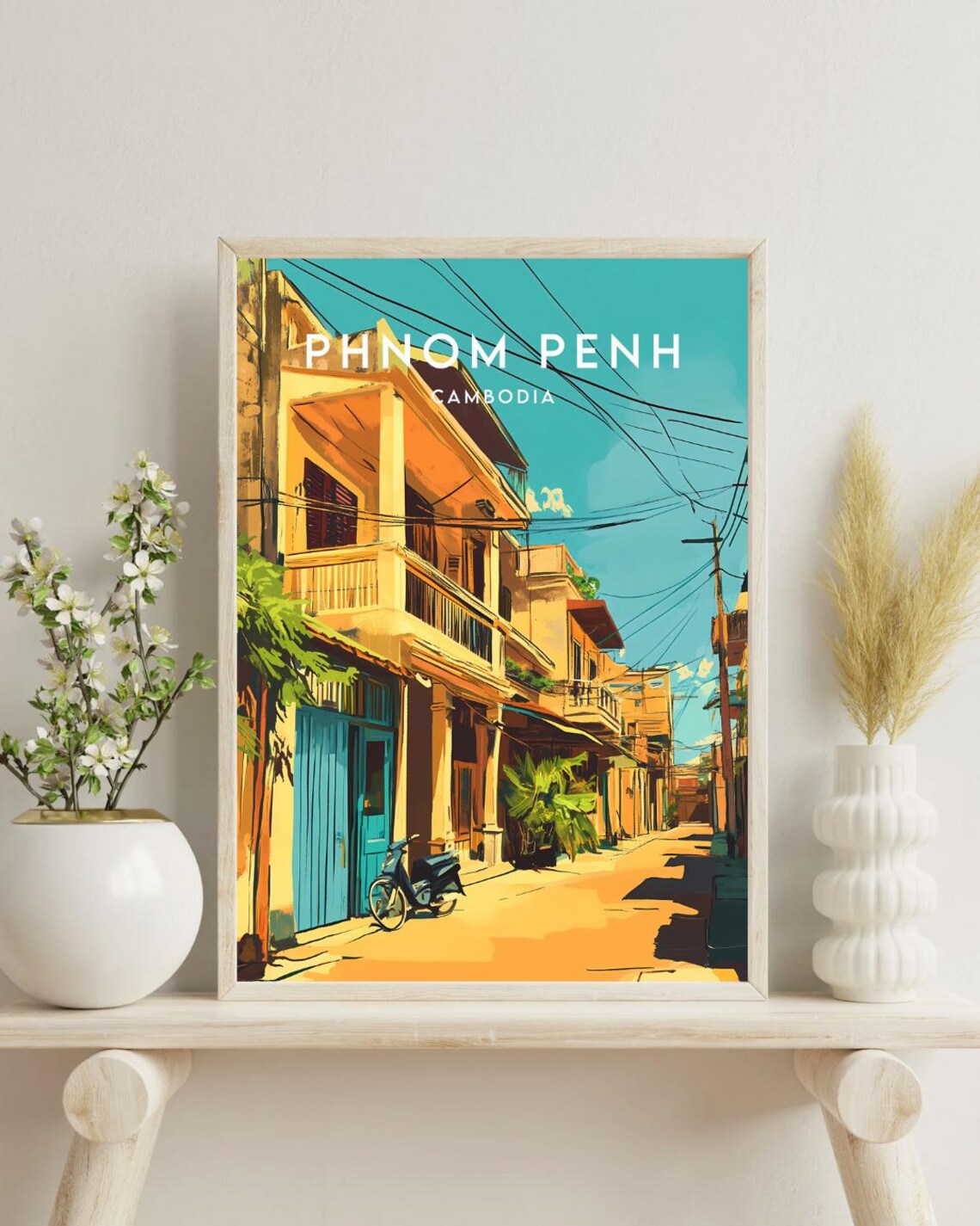 Phnom Penh Cambodia Colonial Street Vintage Style Travel Poster - Image 4