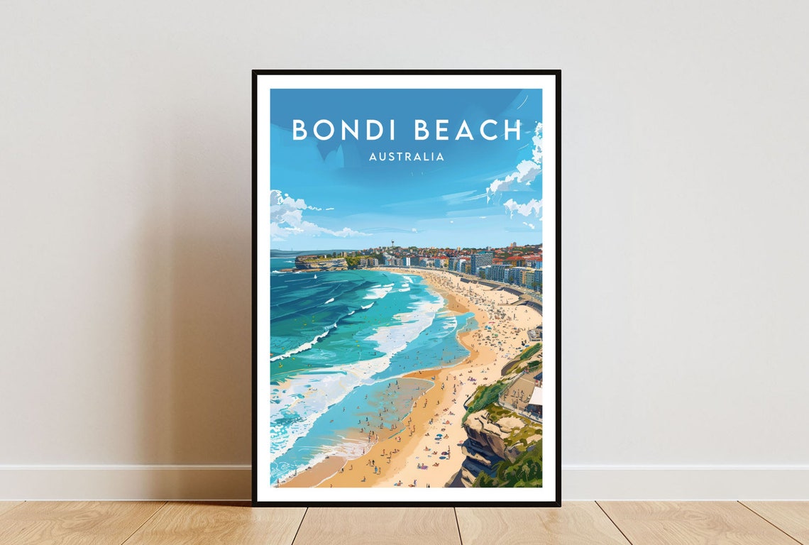 Bondi Beach Australia Turquoise Surf Coast Vintage Travel Poster