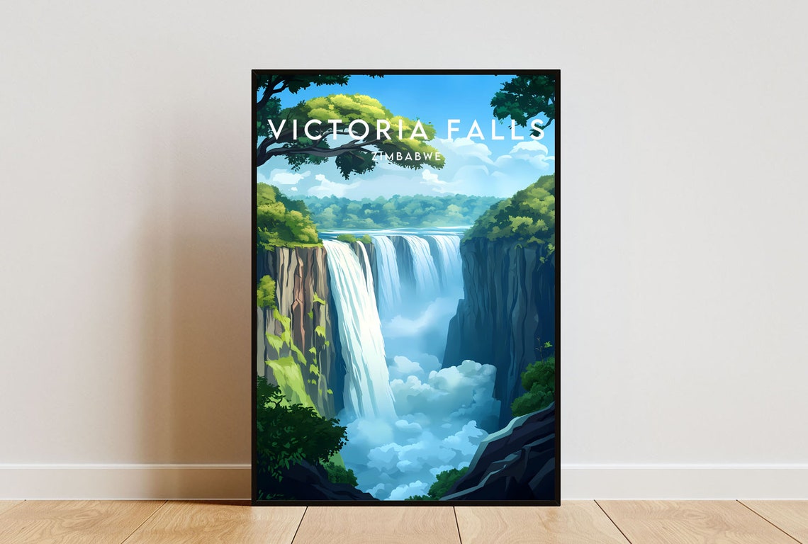 Victoria Falls Zimbabwe Waterfall Mist Vintage Travel Poster