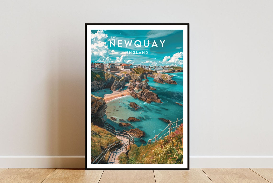 Newquay England Cornwall Coast Turquoise Water Rocky Coves Poster