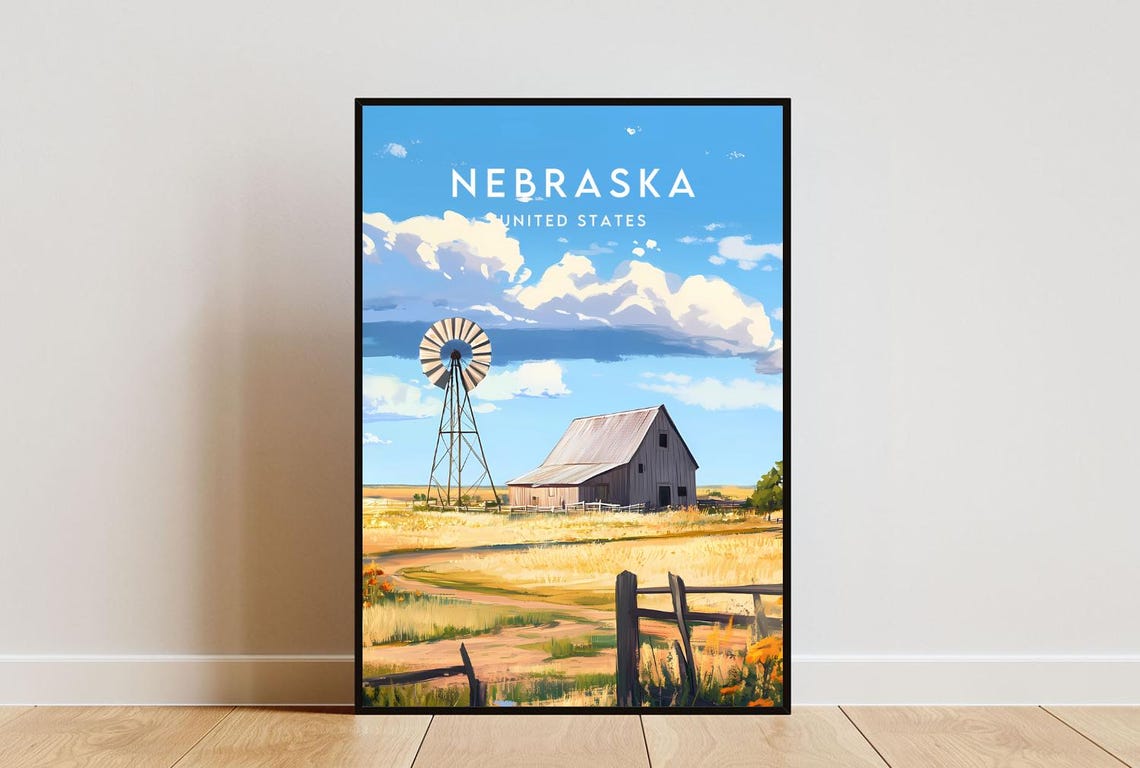 Nebraska Travel Print United States Nebraska Poster America Poster Travel Wall Art America Print America Nebraska Wall Art Usa Art
