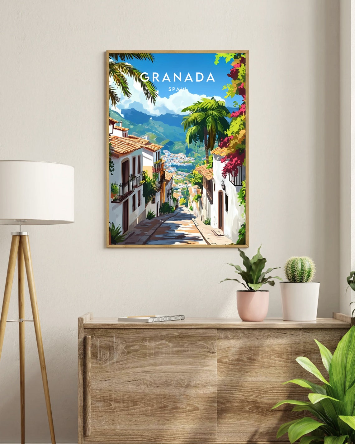 Granada Spain White Street Palms Mountain View Travel Poster - Image 3