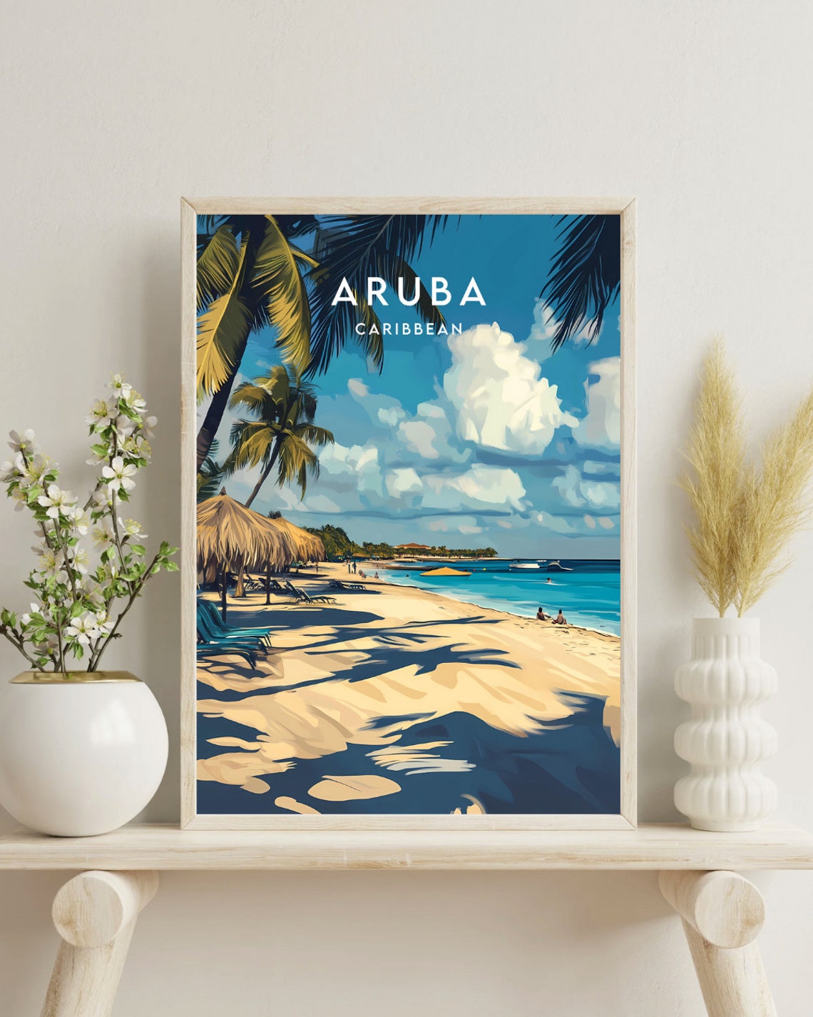 Aruba Caribbean Beach Palms Sunny Paradise Vintage Travel Poster - Image 4