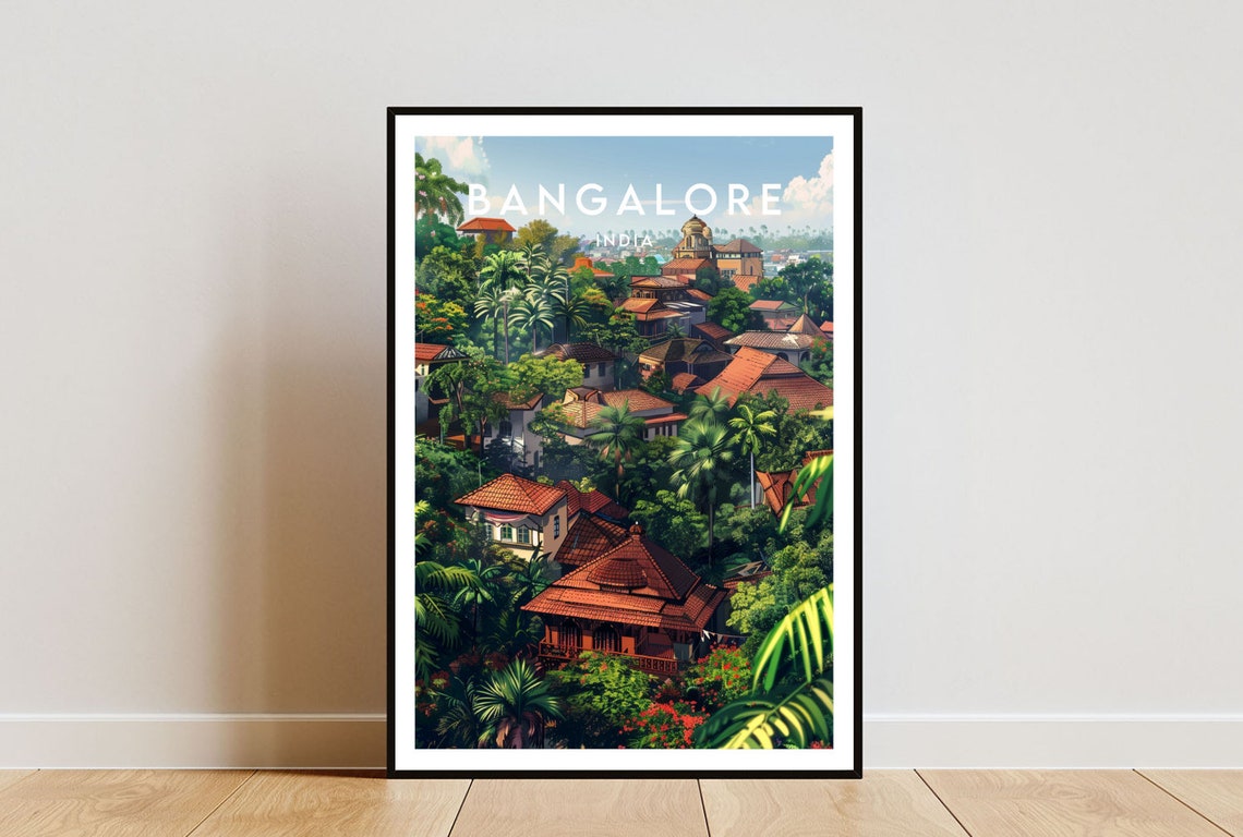 Bangalore India Garden City Rooftops Palm Trees Travel Poster