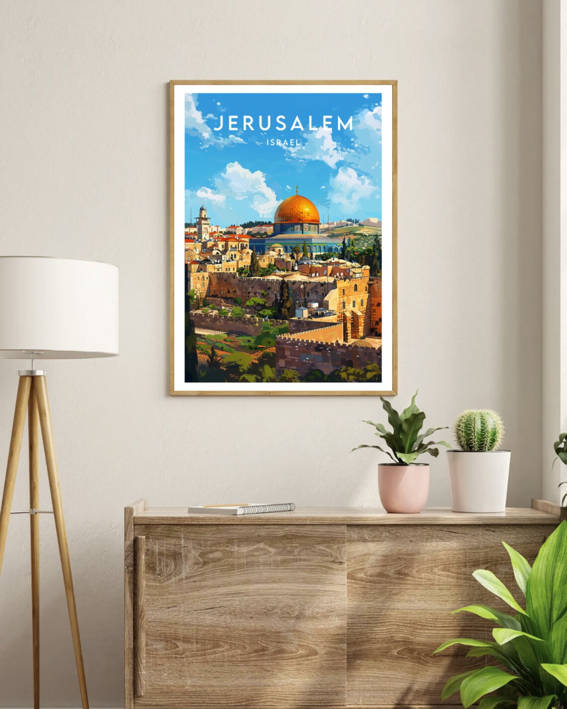 Jerusalem Israel Golden Dome Old City Skyline Vintage Travel Poster - Image 3