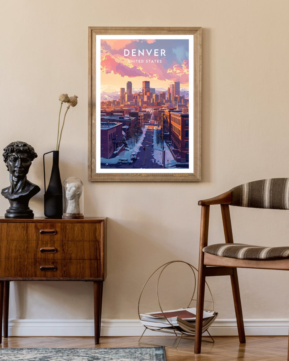 Denver United States Snowy Winter City Skyline Vintage Travel Poster - Image 2