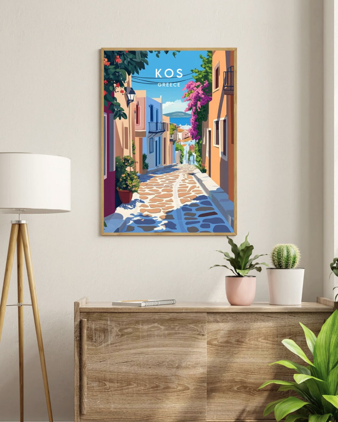 Kos Greece Island Flowered Cobblestone Street Vintage Travel Poster - Image 3