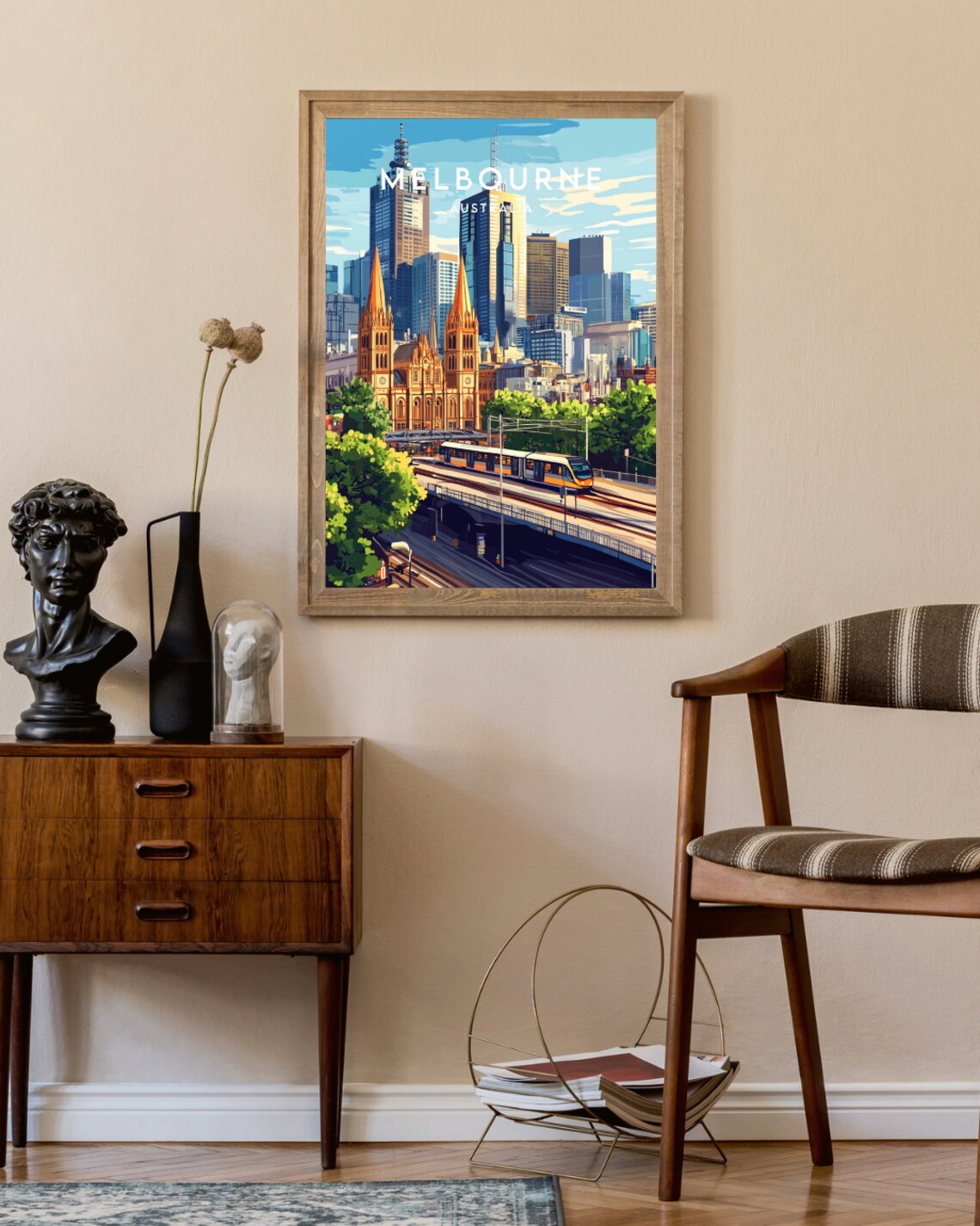 Melbourne Australia Skyline Cathedral Tram Bridge City Travel Poster - Image 2