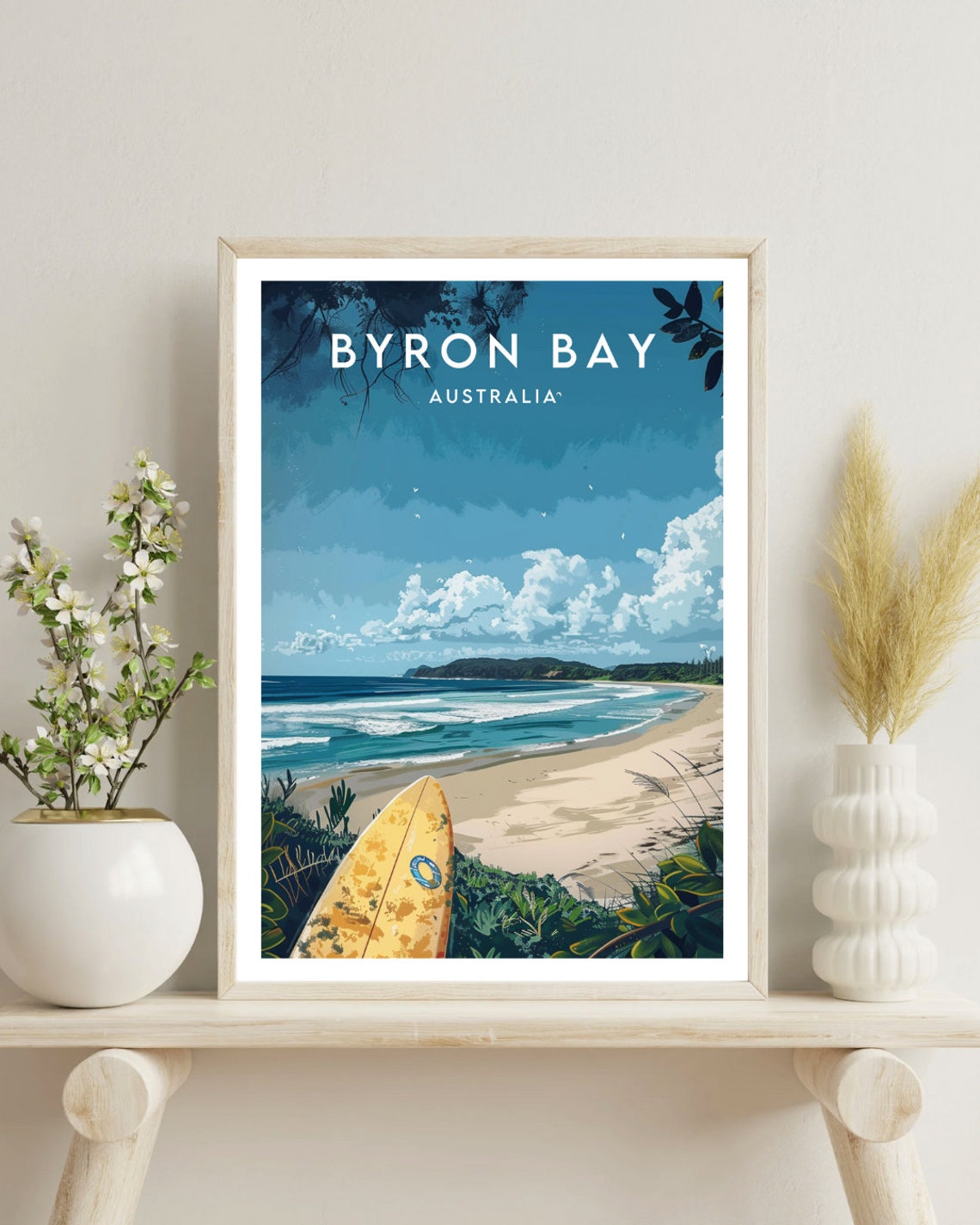 Byron Bay Australia Surf Beach Yellow Surfboard Vintage Travel Poster - Image 4