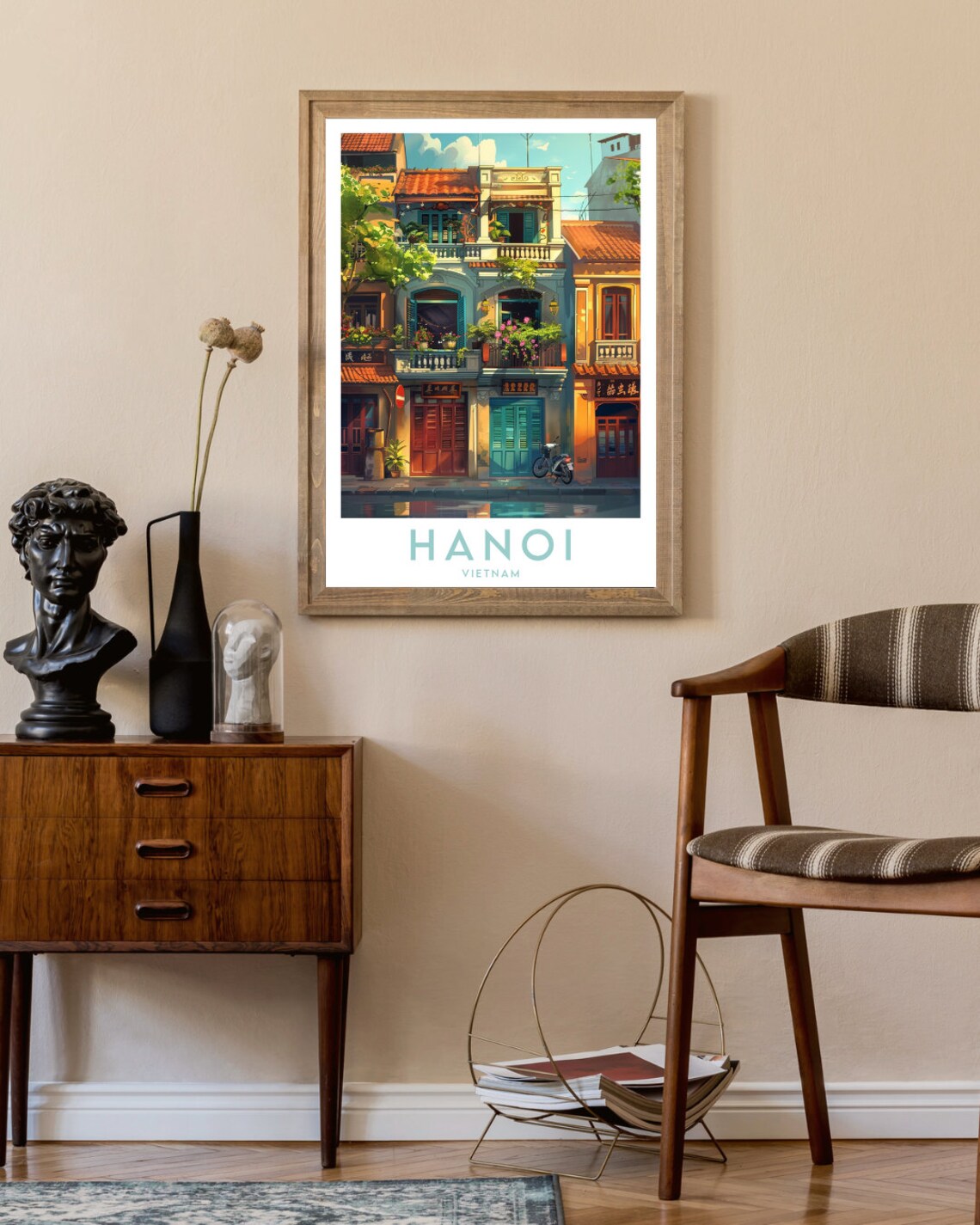 Hanoi Vietnam Old Quarter Shophouse Street Motorbike Travel Poster - Image 2