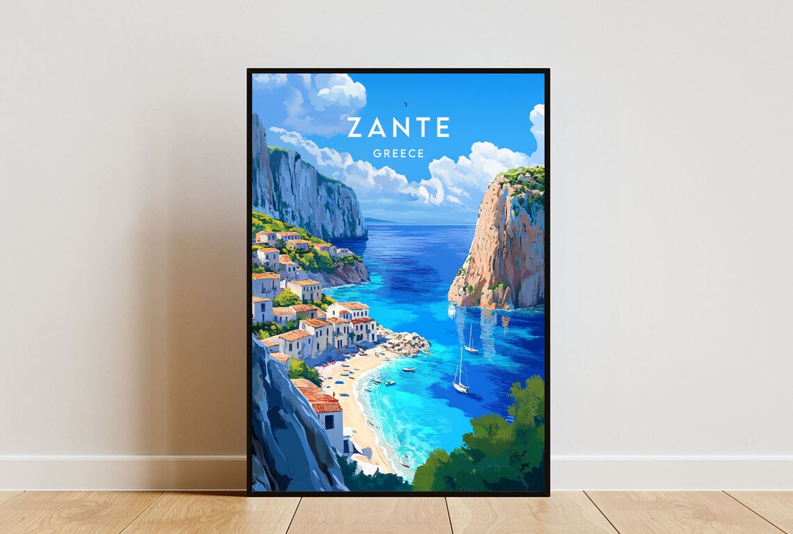 Zante Travel Poster, Greek Islands Wall Art