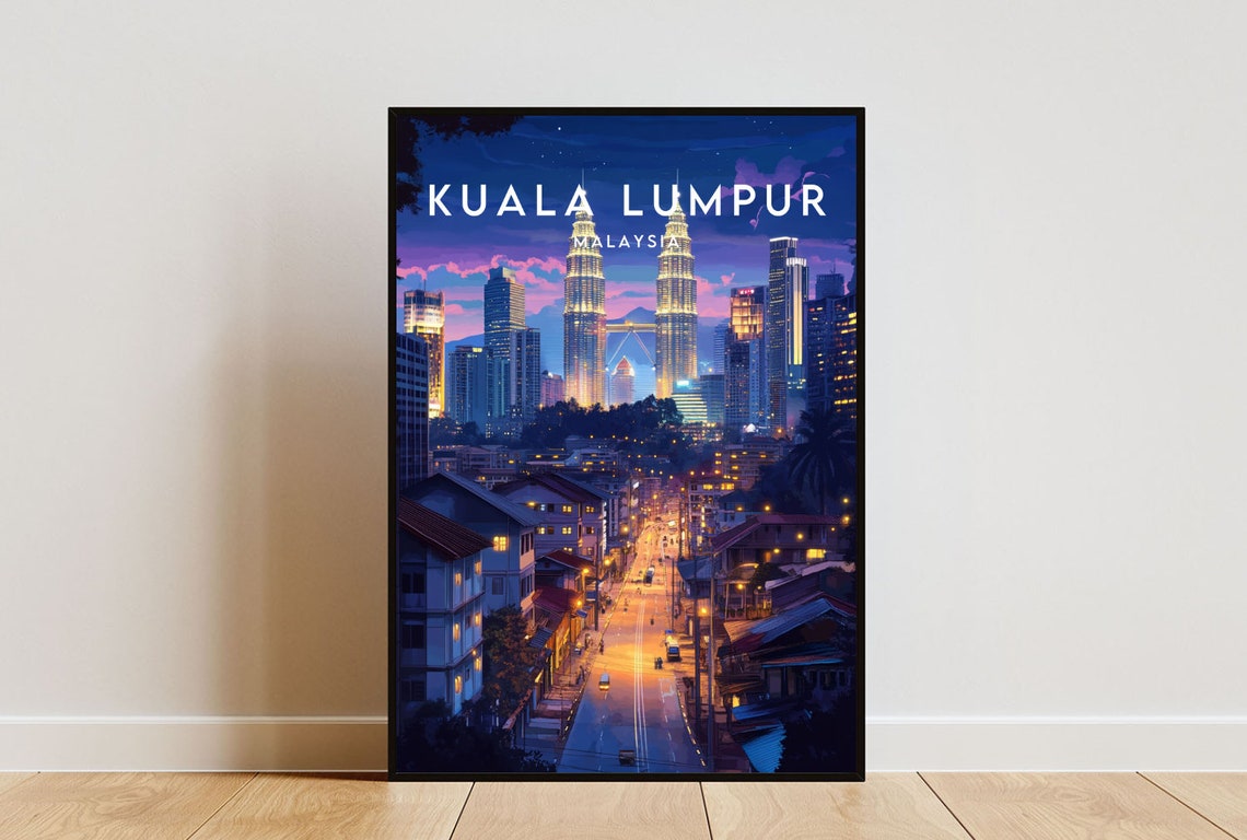 Kuala Lumpur Malaysia Night Skyline Petronas Towers Travel Poster