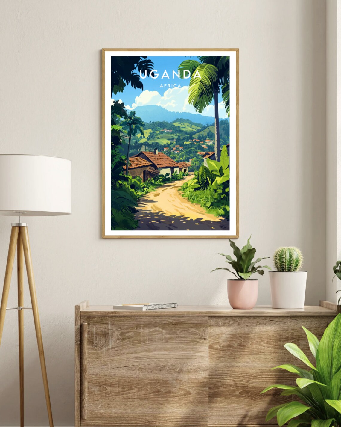 Uganda Palm Tree Village Road Tropical Africa Green Travel Poster - Image 3
