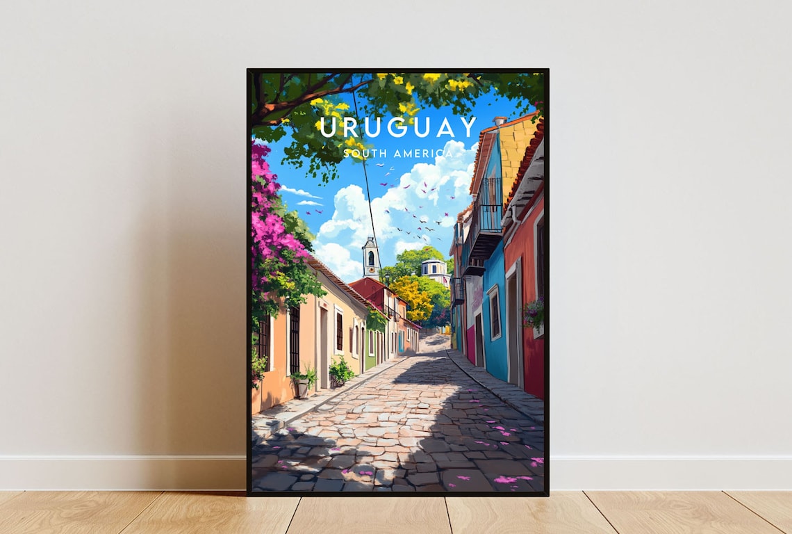 Uruguay South America Colonial Colorful Cobblestone Street Poster