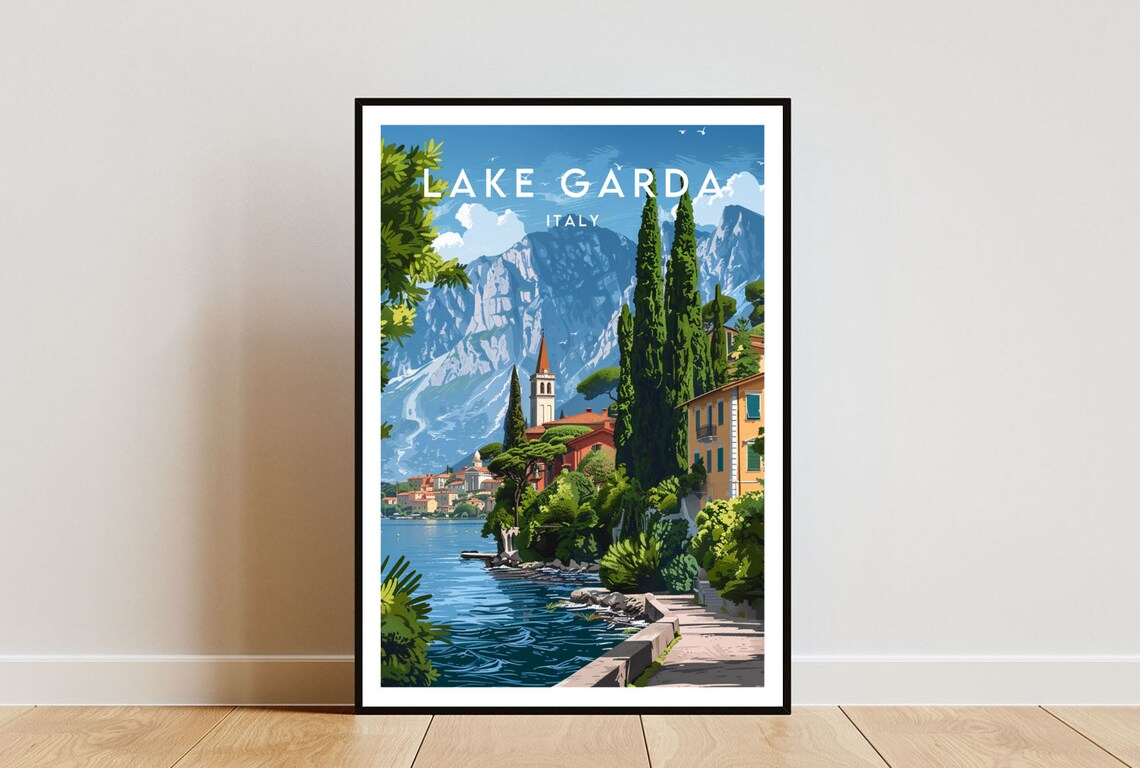 Lake Garda Travel Poster, Italy Europe Wall Art