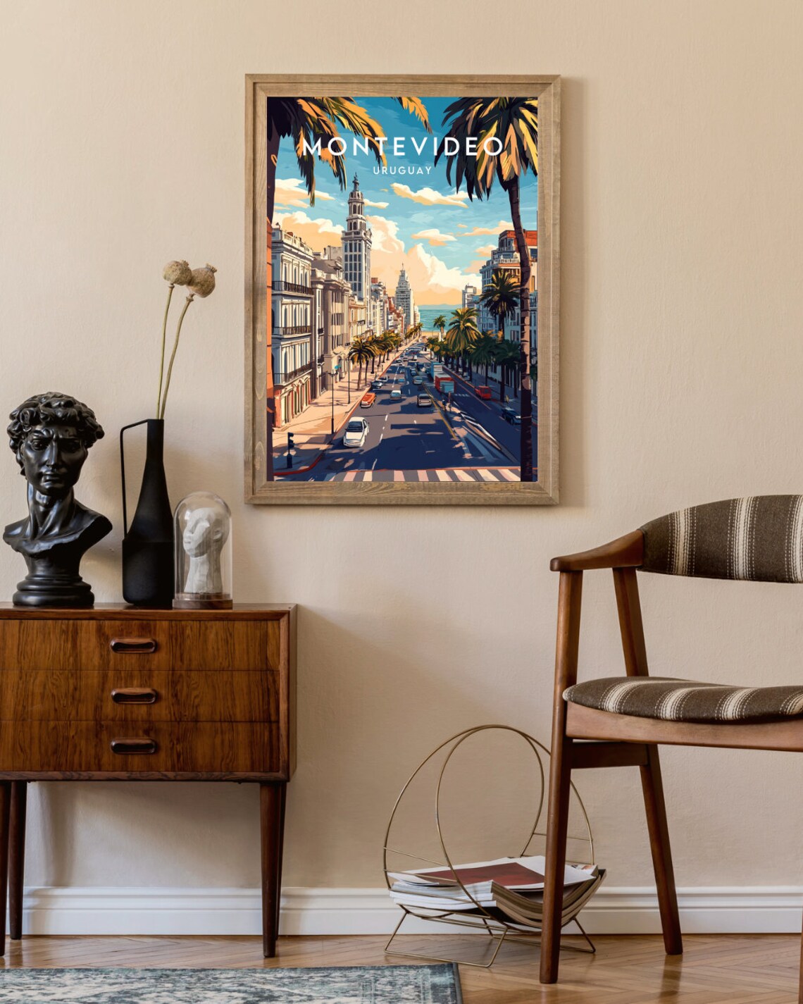 Montevideo Uruguay Palm Avenue City Grand Vintage Travel Poster - Image 2