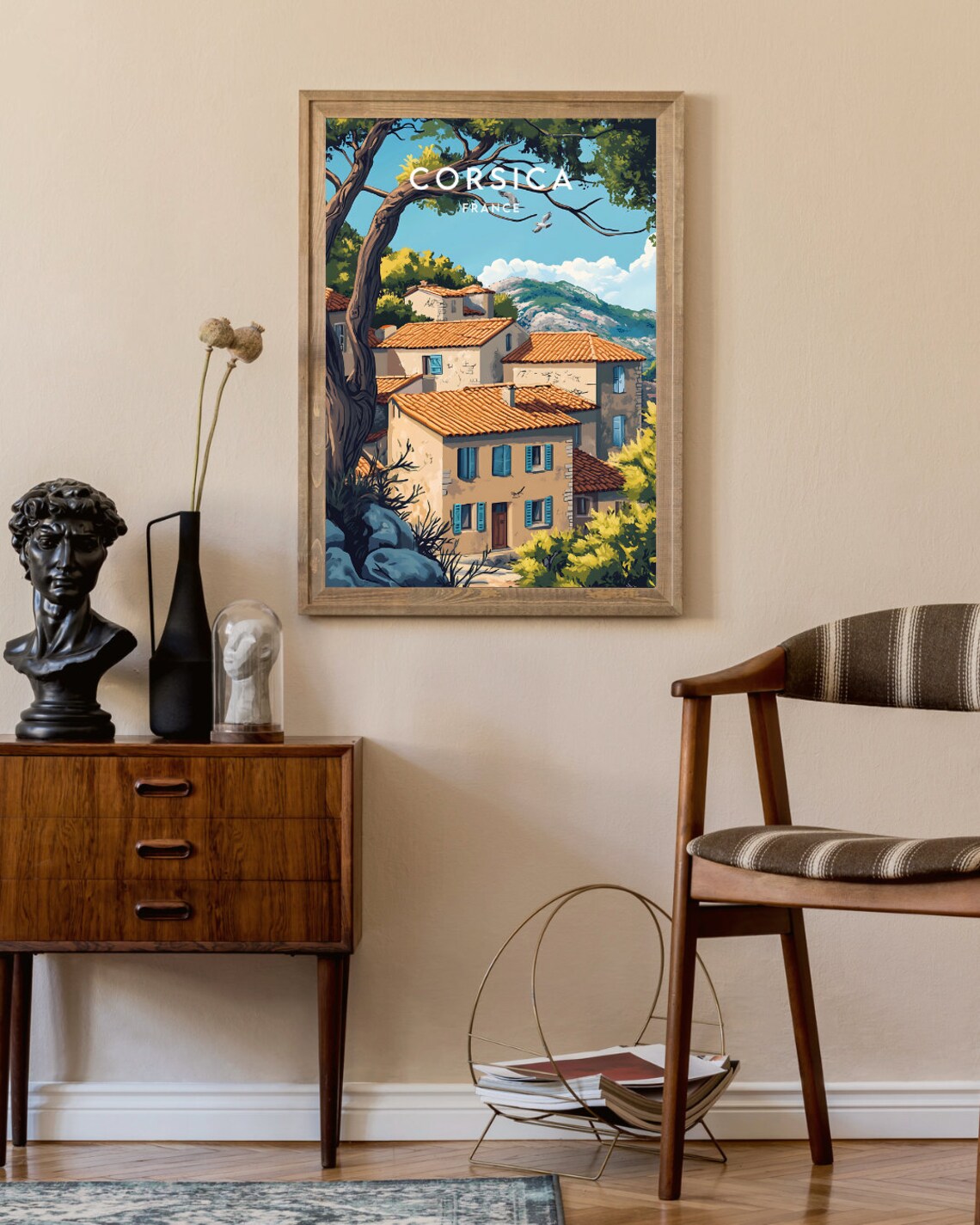 Corsica France Rustic Stone Village Houses Hillside Travel Poster - Image 2