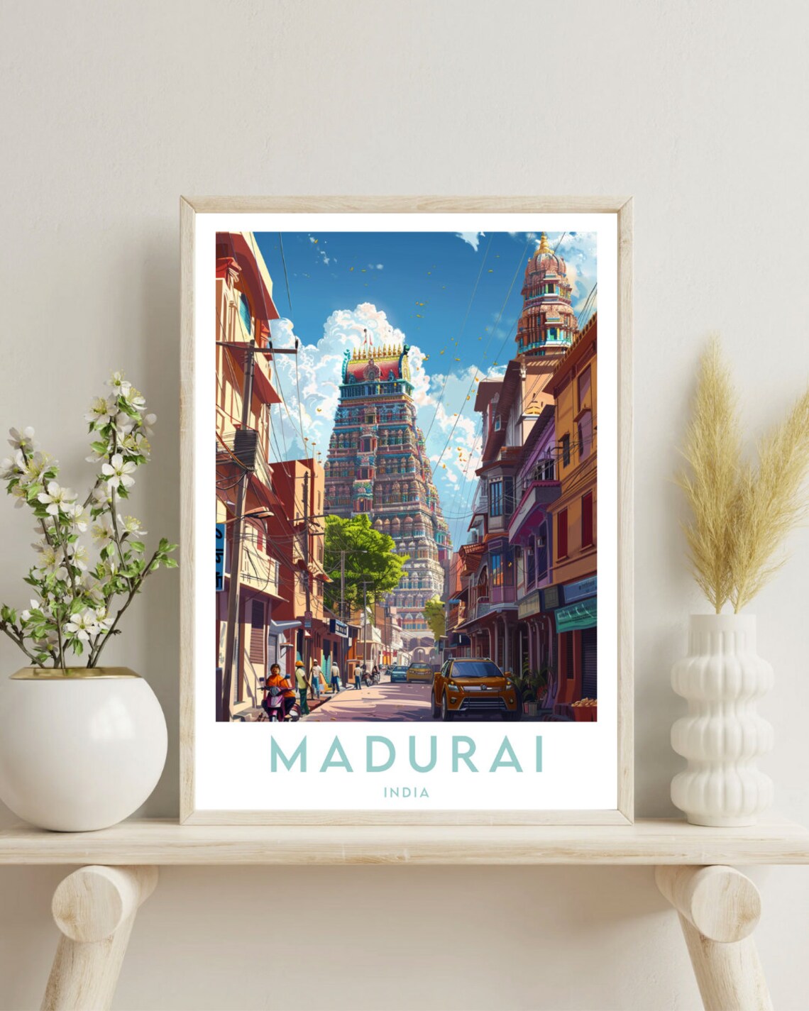 Madurai India Meenakshi Temple Tower Old City Street Travel Poster - Image 4