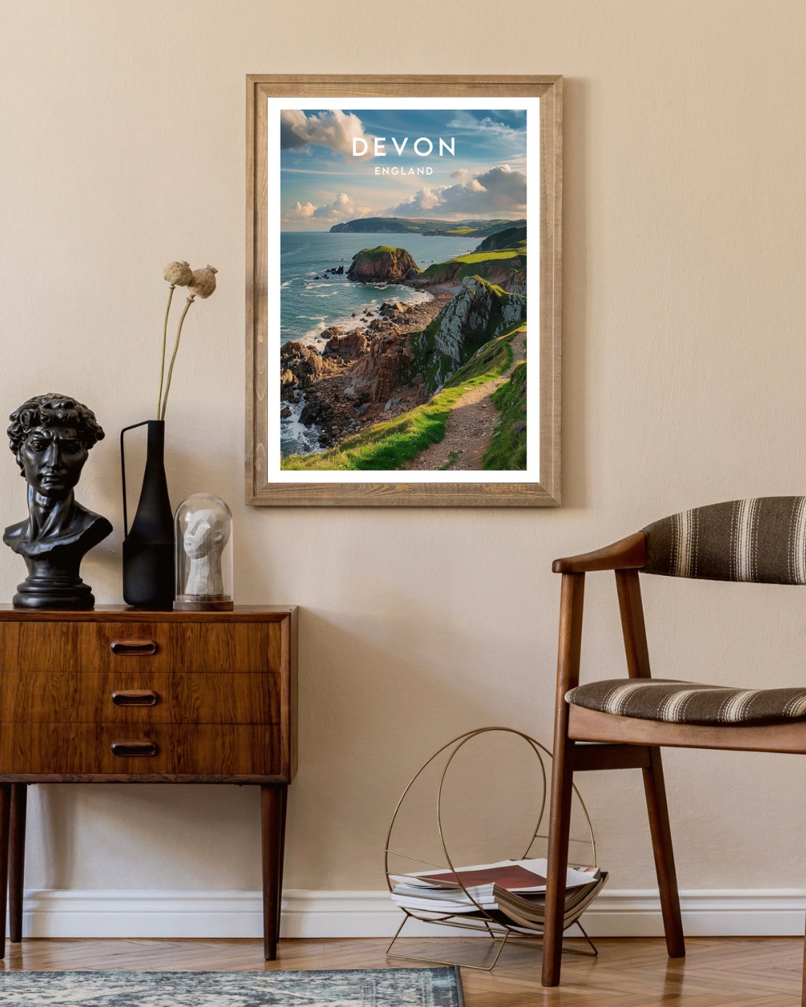 Devon England Rugged Coastal Cliff Path and Rocky Shore Art Poster - Image 2