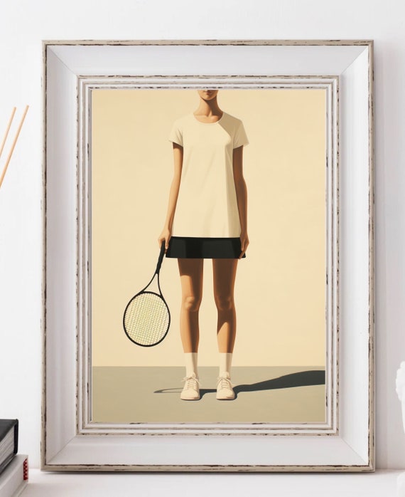 Tennis Retro Art Tennis Minimal Illustration Girl With Tennis Racket Art