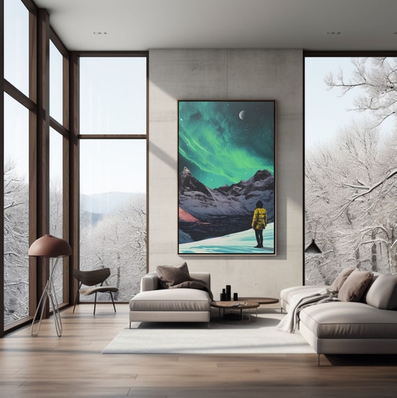 Northern Lights Wall Art Futuristic Poster Retro Wall Art Retro Winter Northern Lights Print