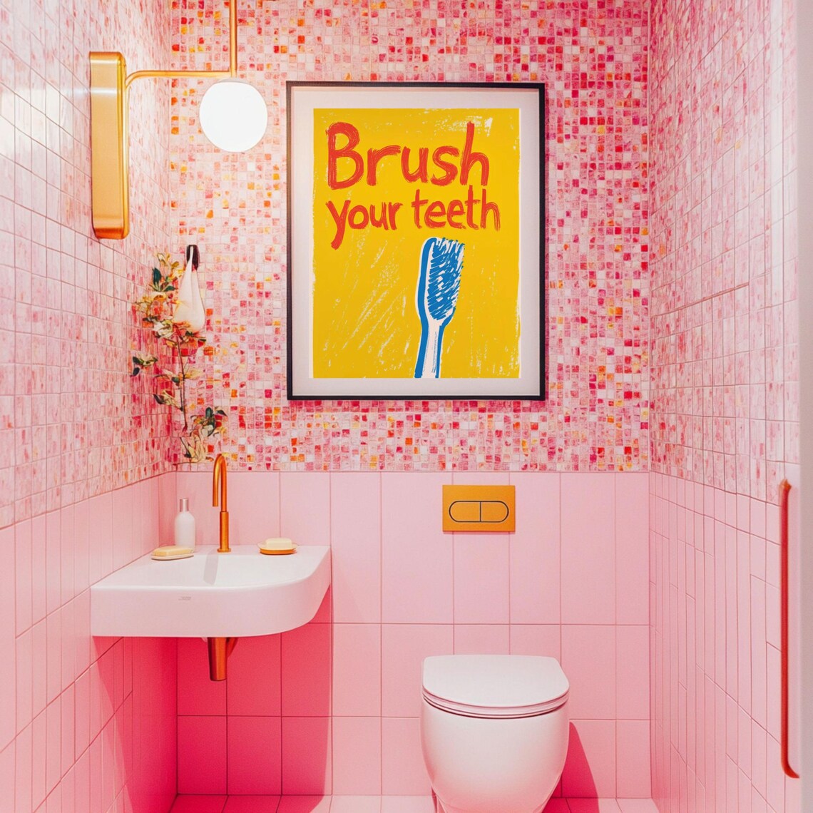 Brush Your Teeth Poster, Fun Bathroom Decor