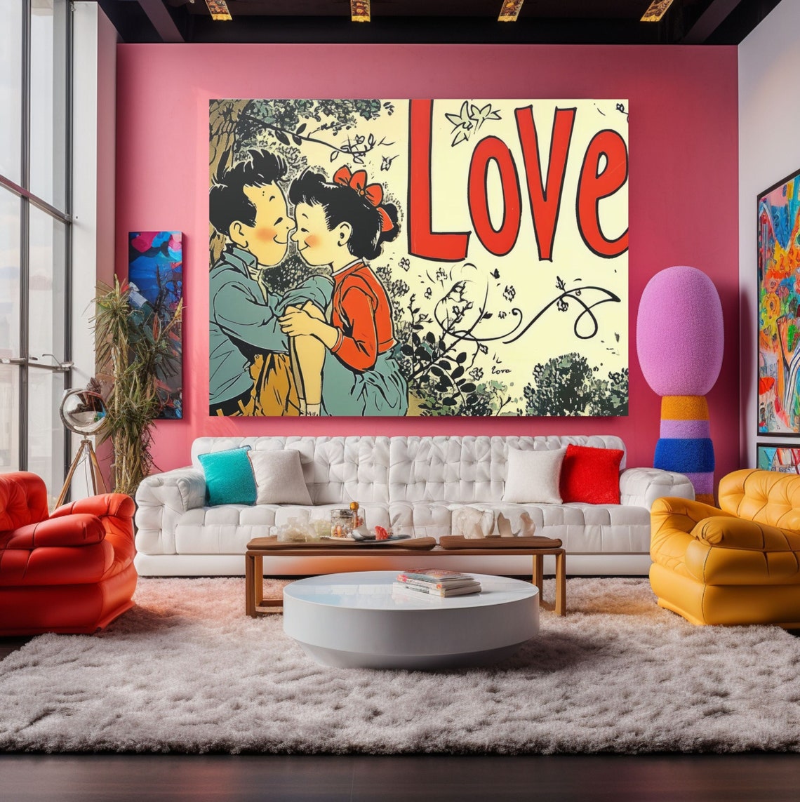 Love Retro Comic Book Couple Kissing Vintage Pop Art Wall Poster