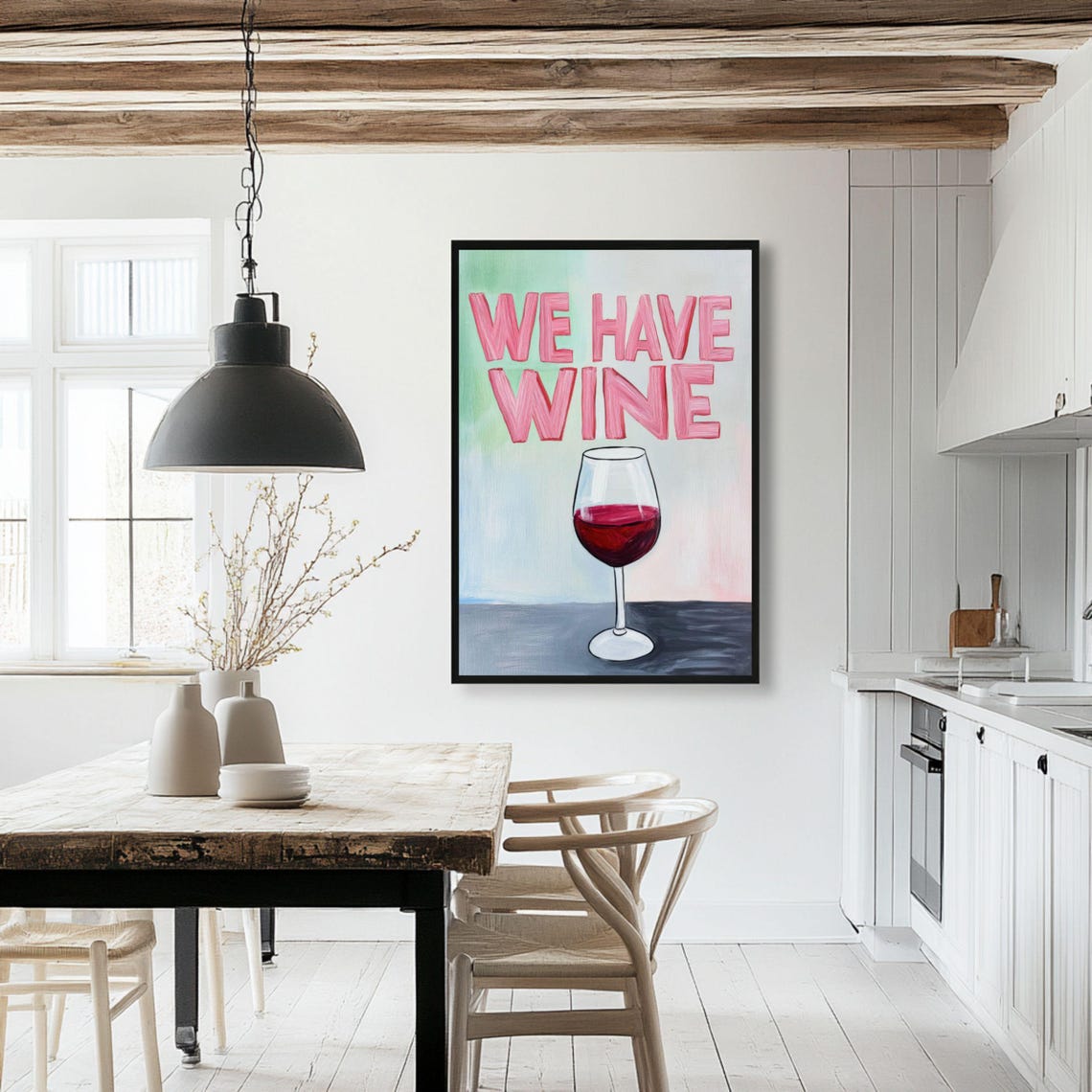 We Have Wine Pink Hand Lettering Glass Fun Kitchen Bar Poster