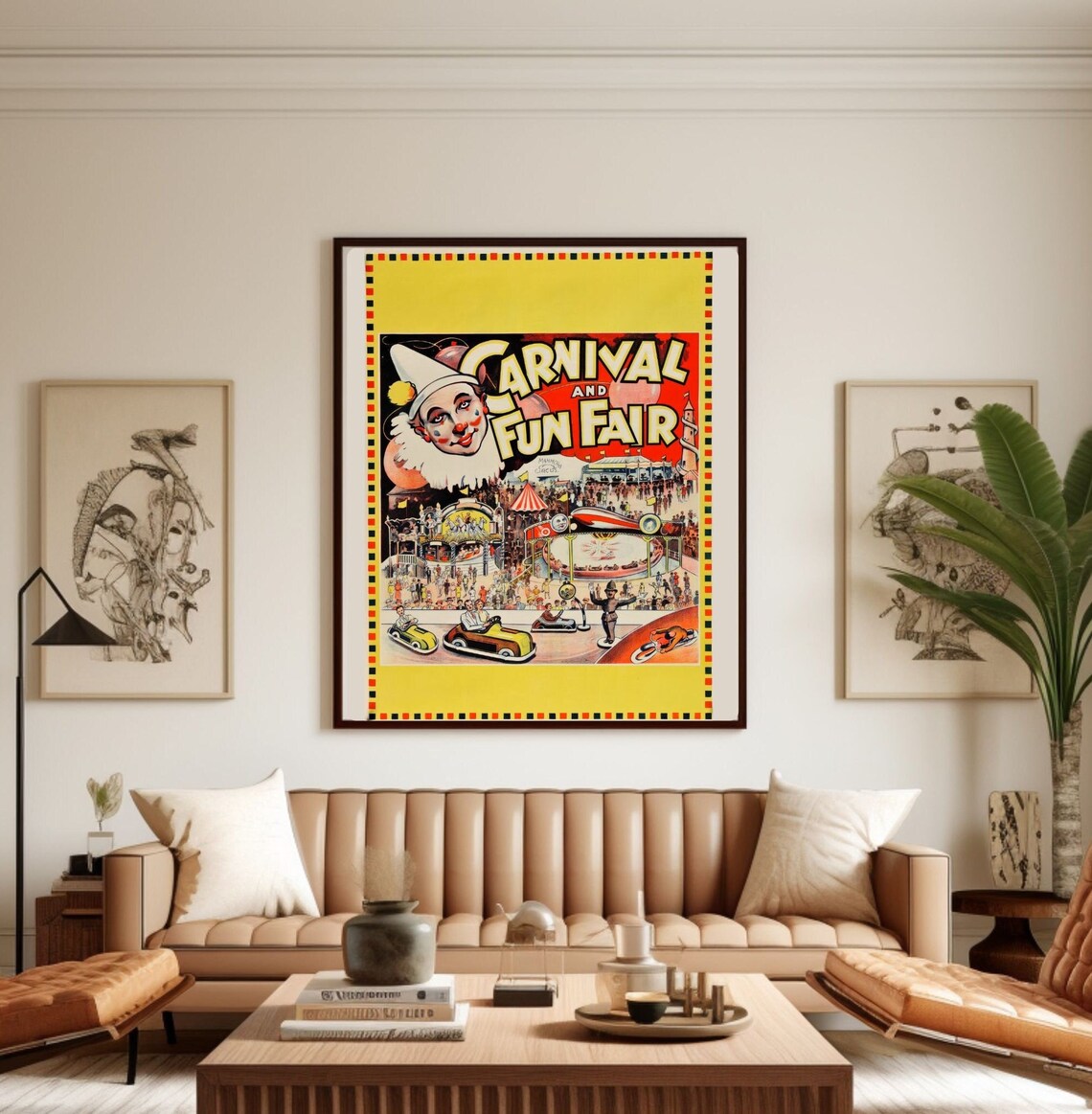 Classic Vintage Carnival And Fun Fair Clown Amusement Ride Poster