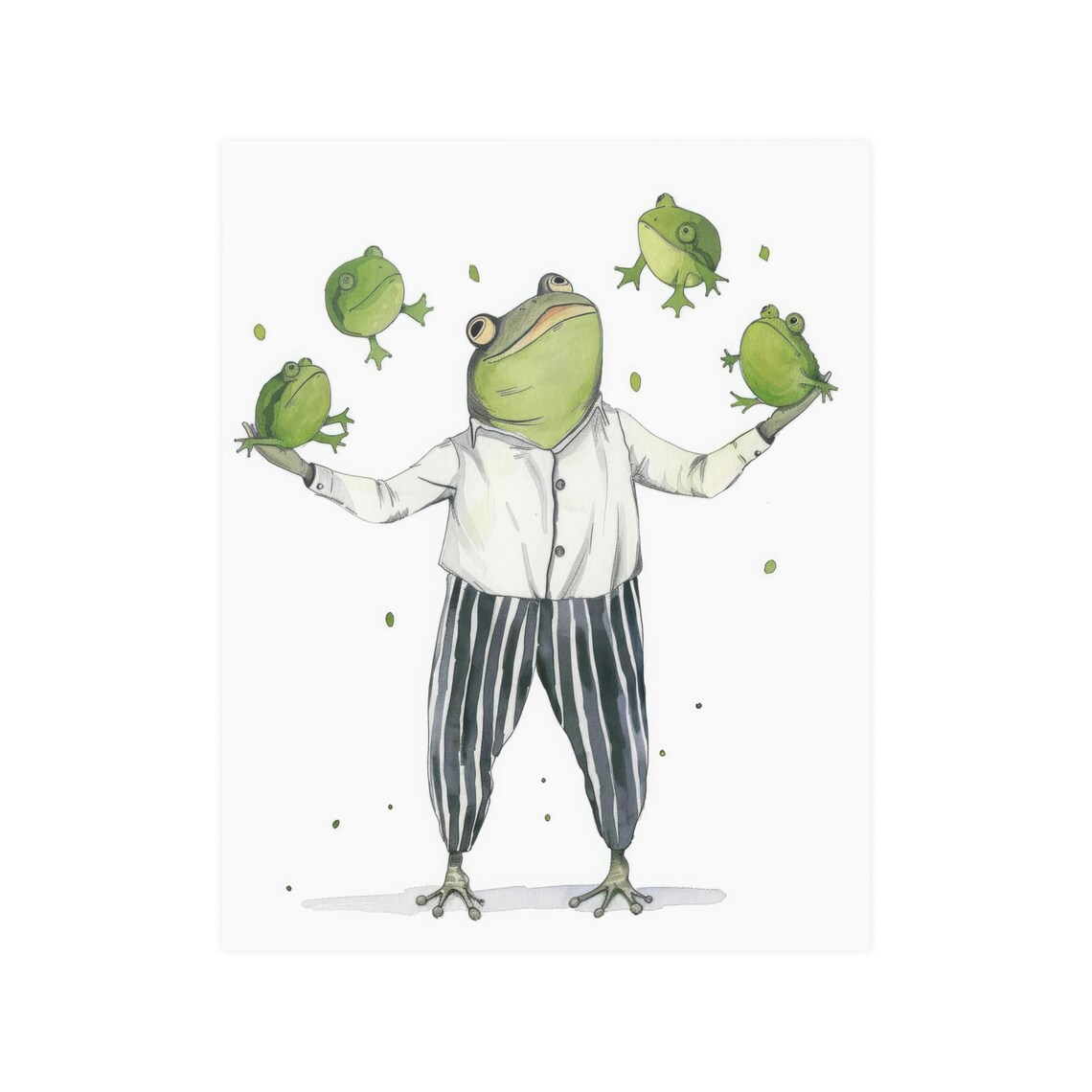 Whimsical Frog Juggler Watercolor Balancing Little Frogs Print - Image 2