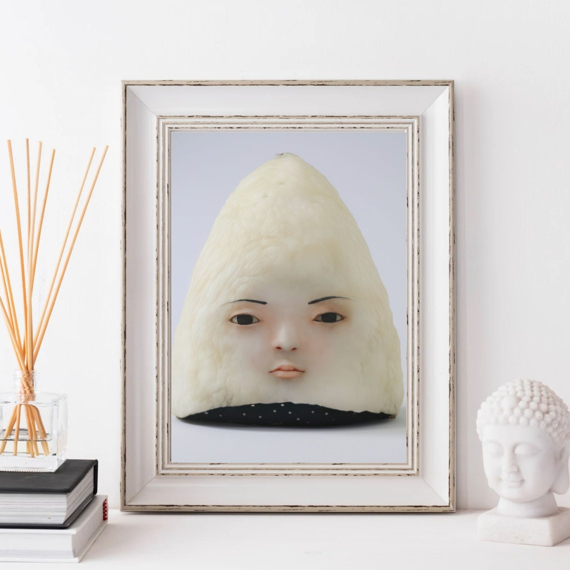 Surreal Onigiri With Human Face Quirky Japanese Food Art Poster