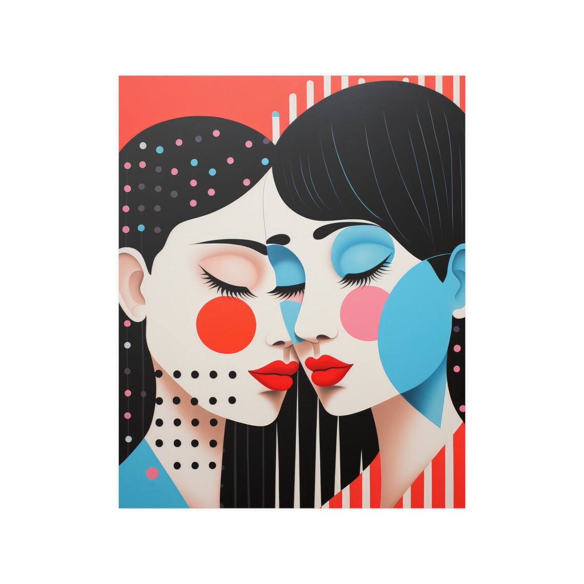 Abstract Lesbian Couple Love Pop Art Colorful Faces Wall Art - Image 5