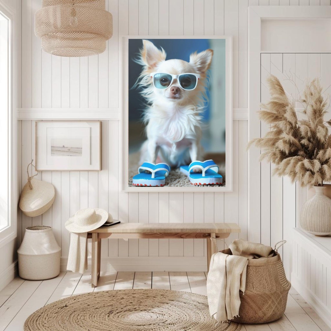 Funny Chihuahua in Sunglasses Beach Flip Flops Summer Dog Poster