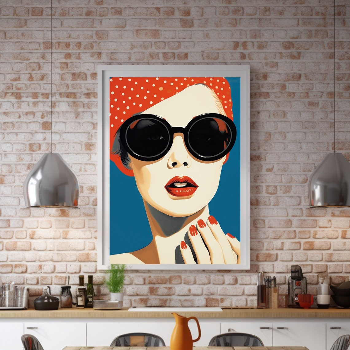 Pop Art Woman with Red Polka Dot Scarf and Sunglasses Poster