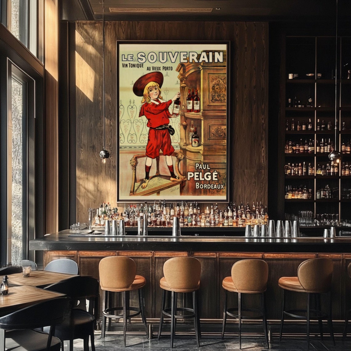 Antique Le Souverain French Tonic Wine Paul Pelge Bordeaux Poster