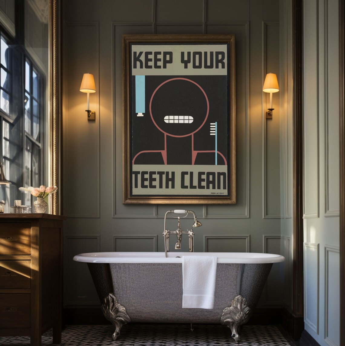 Retro Teeth Vintage Advertising Poster, Brushing Teeth