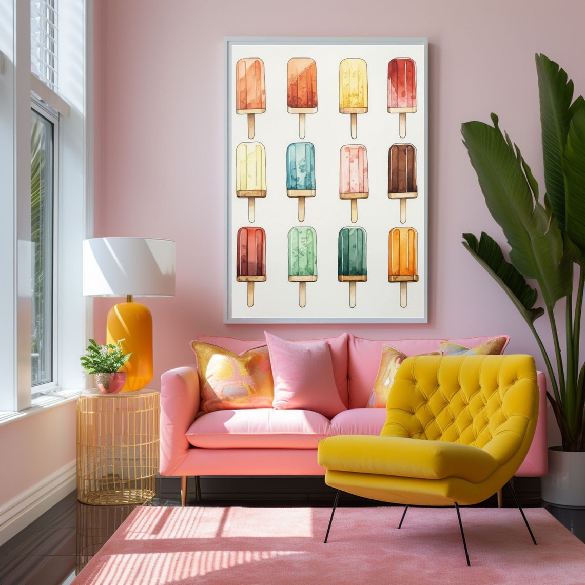 Watercolor Popsicles Poster Retro Summer Ice Pop Kitchen Decor Art