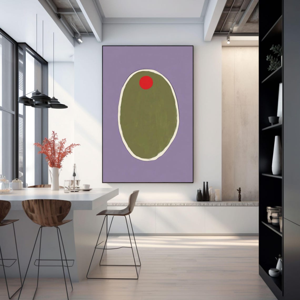 Giant Green Olive With Red Pimento Minimalist Abstract Fruit Poster