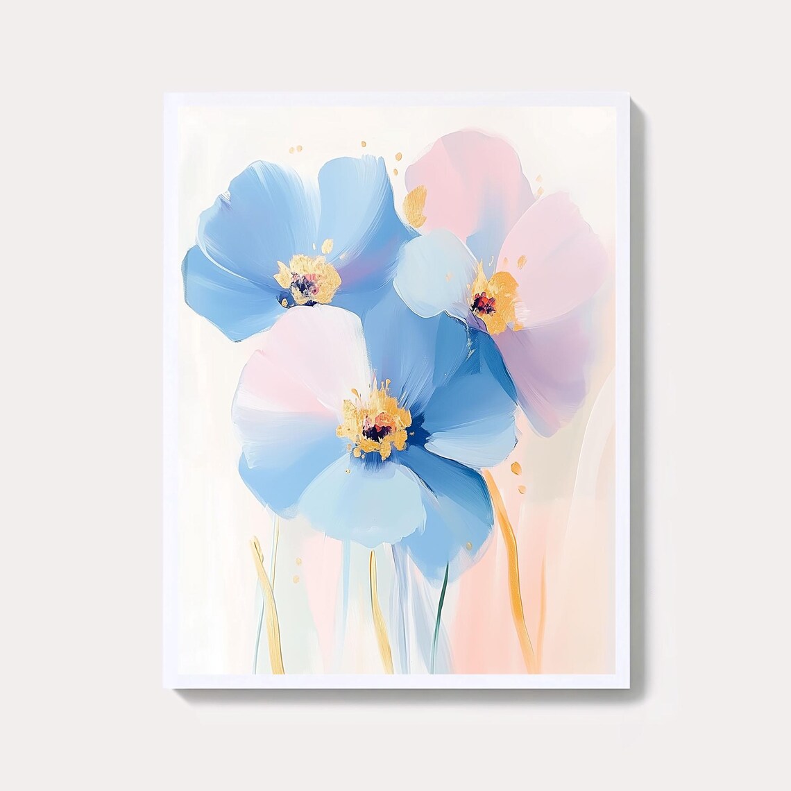 Pink and Blue Poppies Abstract Pastel Wildflower Field Poster