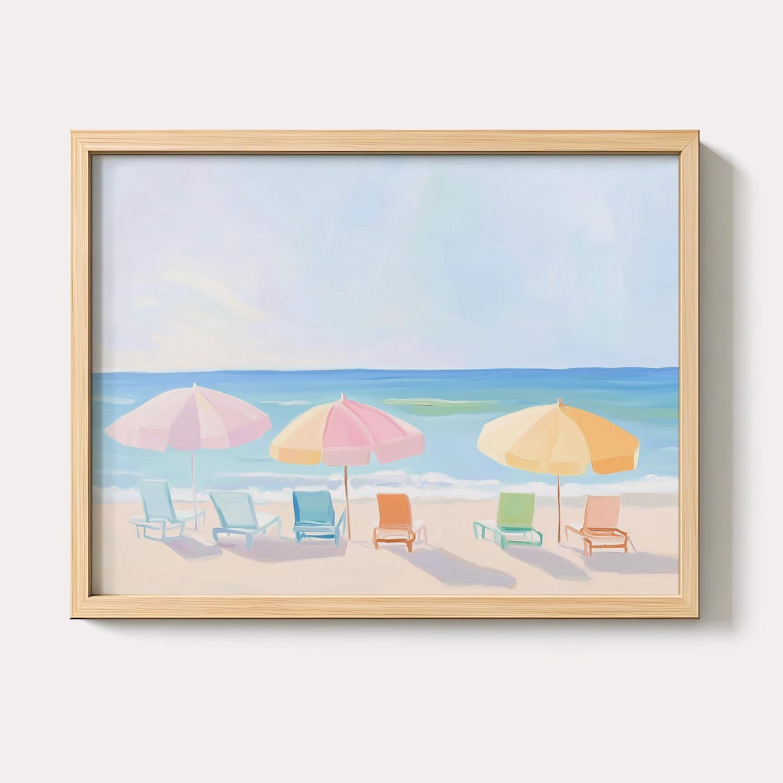 Pastel Beach Umbrellas And Colorful Loungers Seaside Art Poster