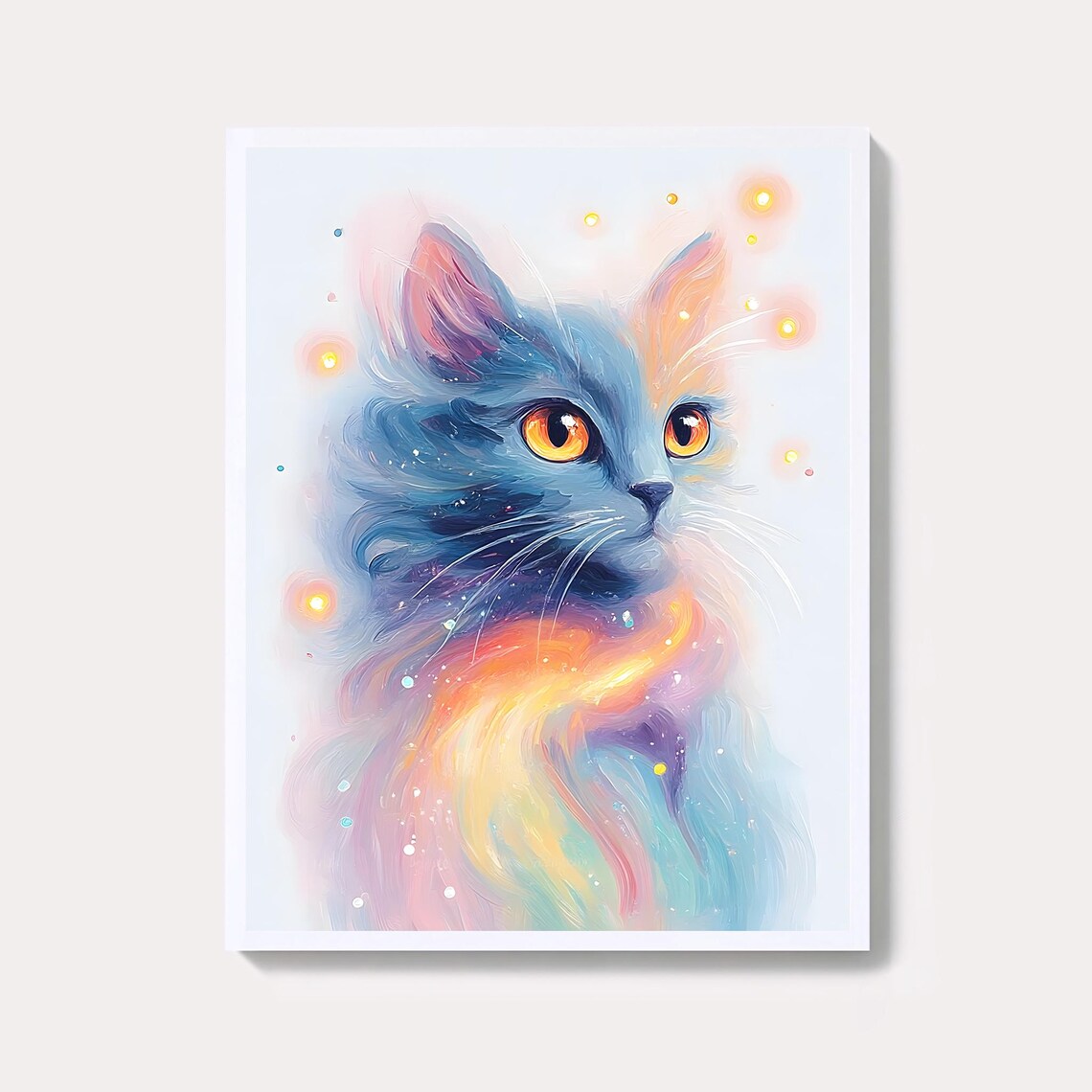 Celestial Cat Illustration Cosmic Pastel Animal Wall Art Fantasy