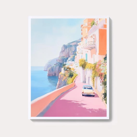 Retro Amalfi Coast Sunset Travel Poster