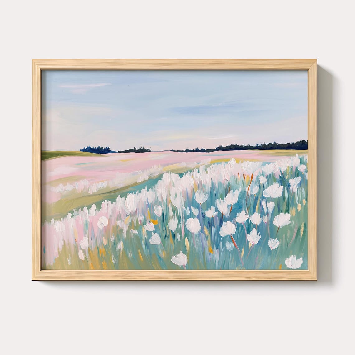 Pastel Spring Meadow Of White Wildflowers At Dawn Art Poster