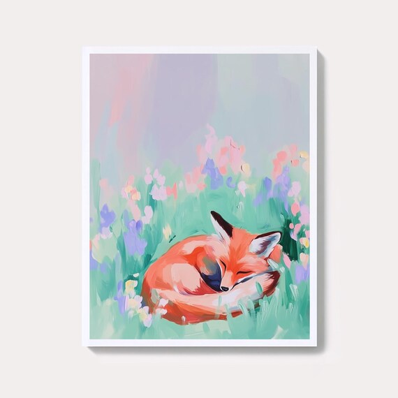 Fox In Grass Painting Pastel Nature Art Print